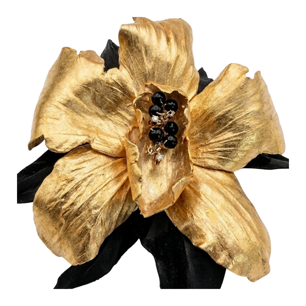 Golden Noir Orchid  - Artisan Couture  Broş  | JAYA