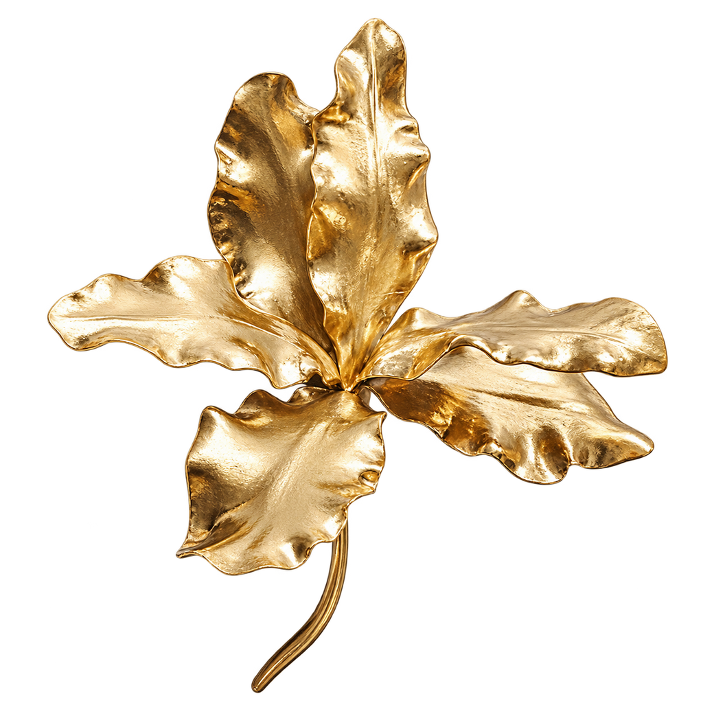 Gilded Orchid Couture – Altın Rengi El Yapımı Orkide Broş