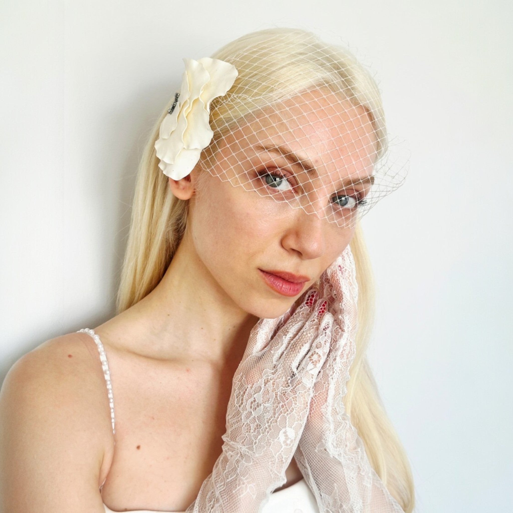Ivory Blossom" Hand-Sculpted Bridal Hair Piece with Voilette